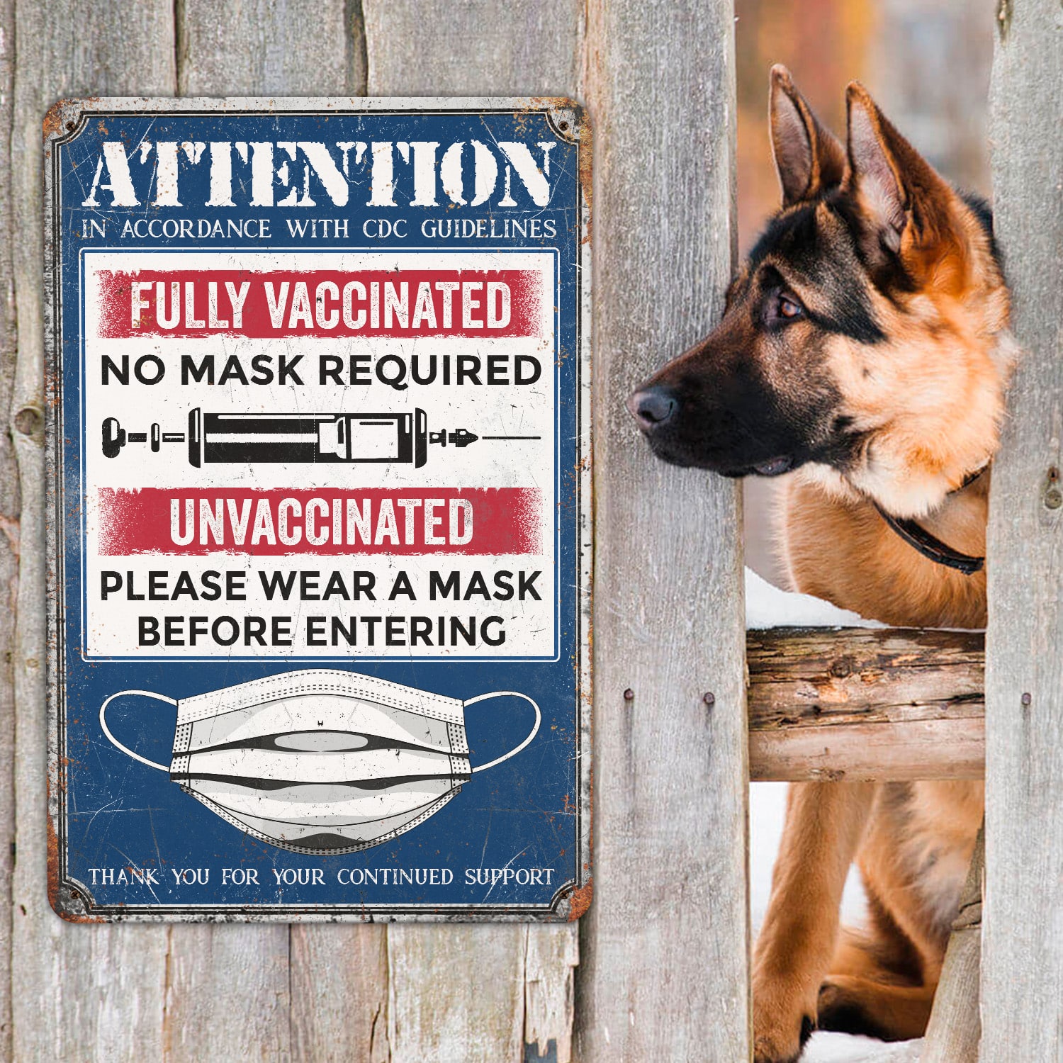 6KNG. Attention unvaccinated (5) Metal Sign Mockup 9