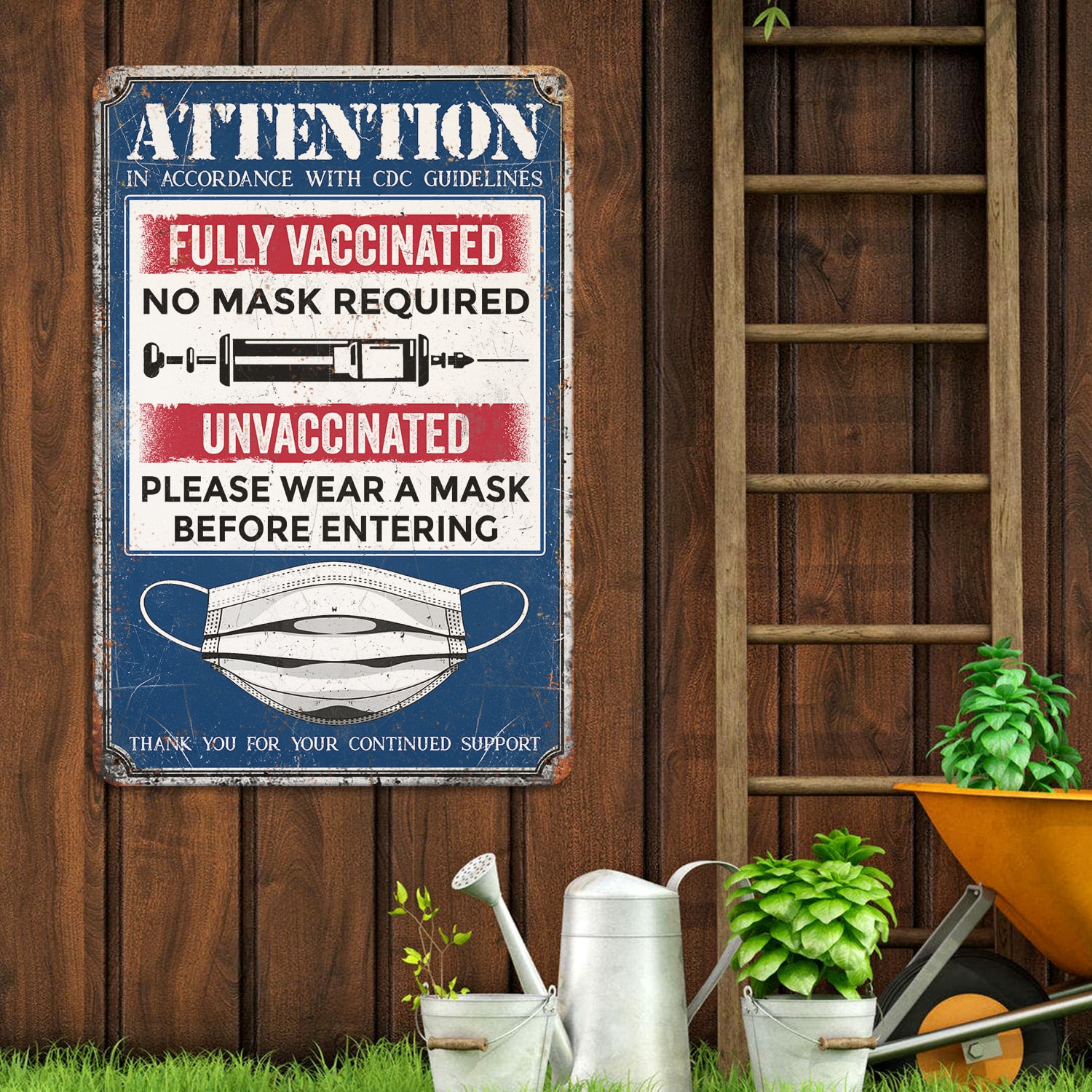 6KNG. Attention unvaccinated (5) Metal Sign Mockup 12