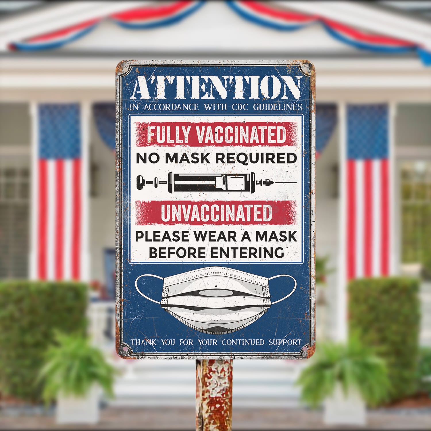 6KNG. Attention unvaccinated (5) Metal Sign Mockup 13