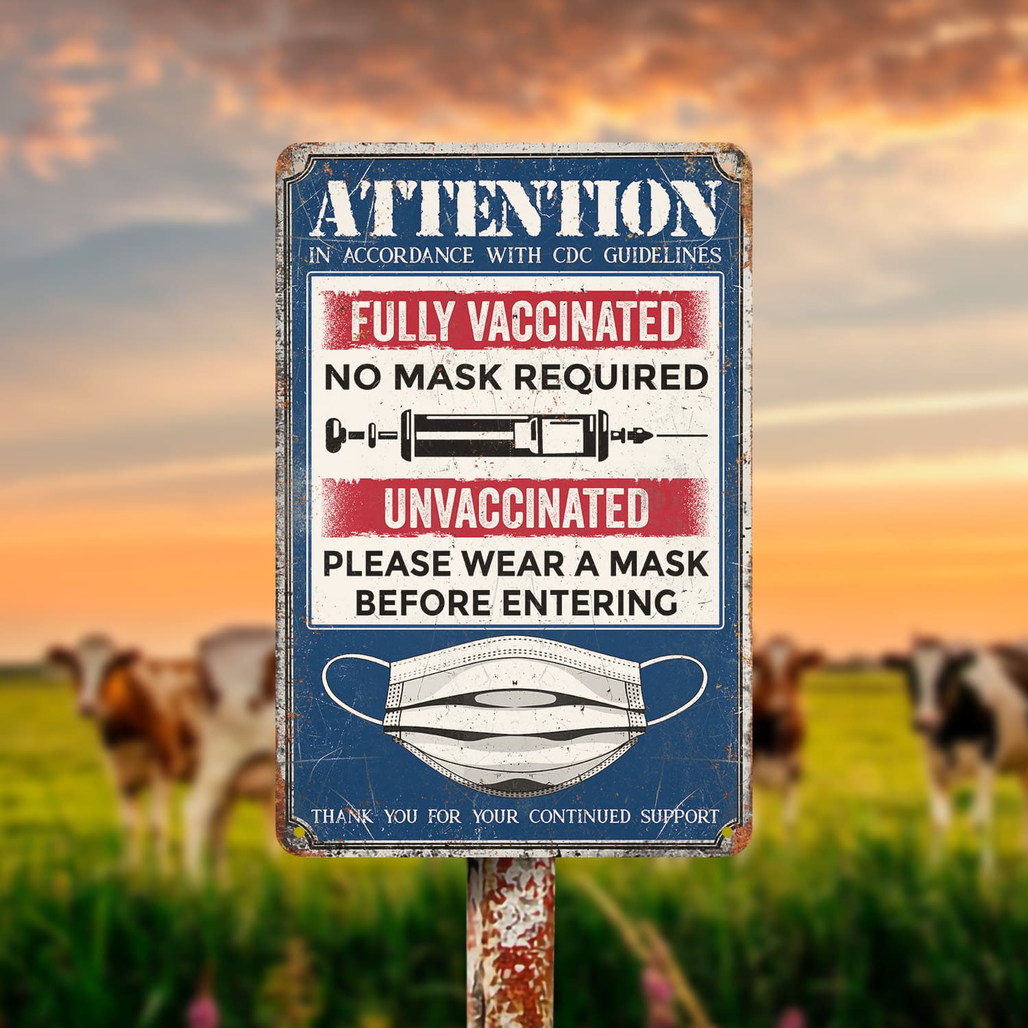 6KNG. Attention unvaccinated (5) Metal Sign Mockup 14