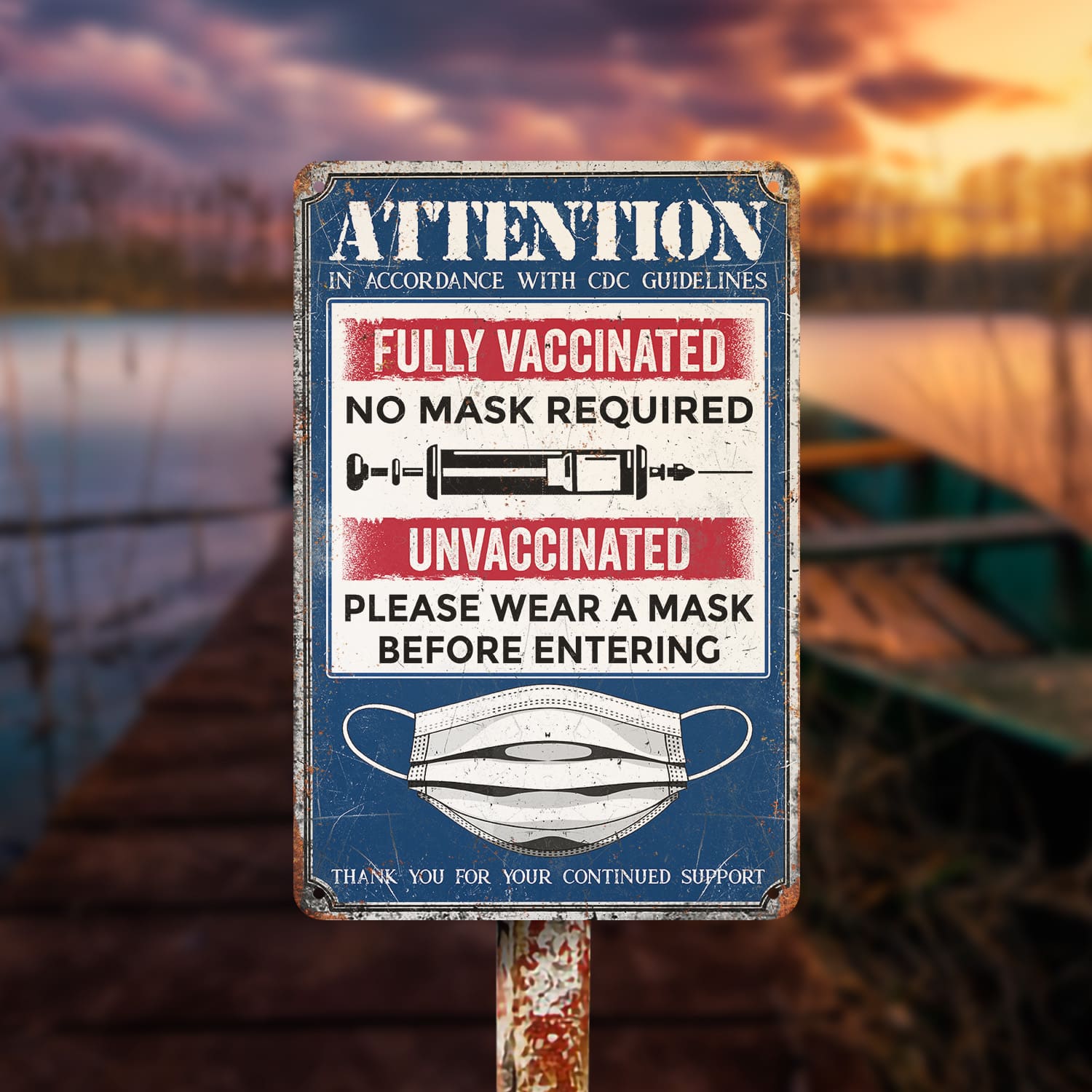 6KNG. Attention unvaccinated (5) Metal Sign Mockup 15