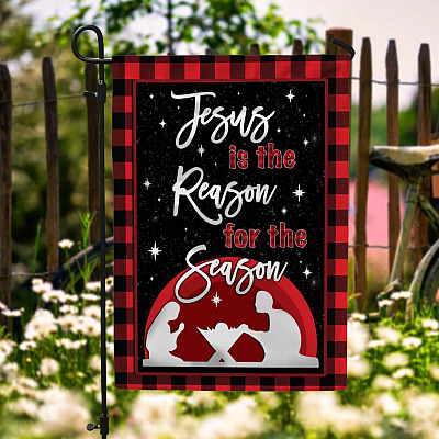 Buffalo Plaid Jesus Is the Reason for the Season Christmas Decorative Garden Flag - Christmas House Flag - Wall Flag