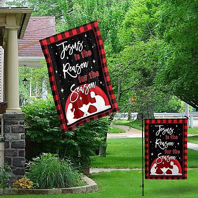 Alternative view of Buffalo Plaid Jesus Is the Reason for the Season Christmas Decorative Garden Flag - Christmas House Flag - Wall Flag