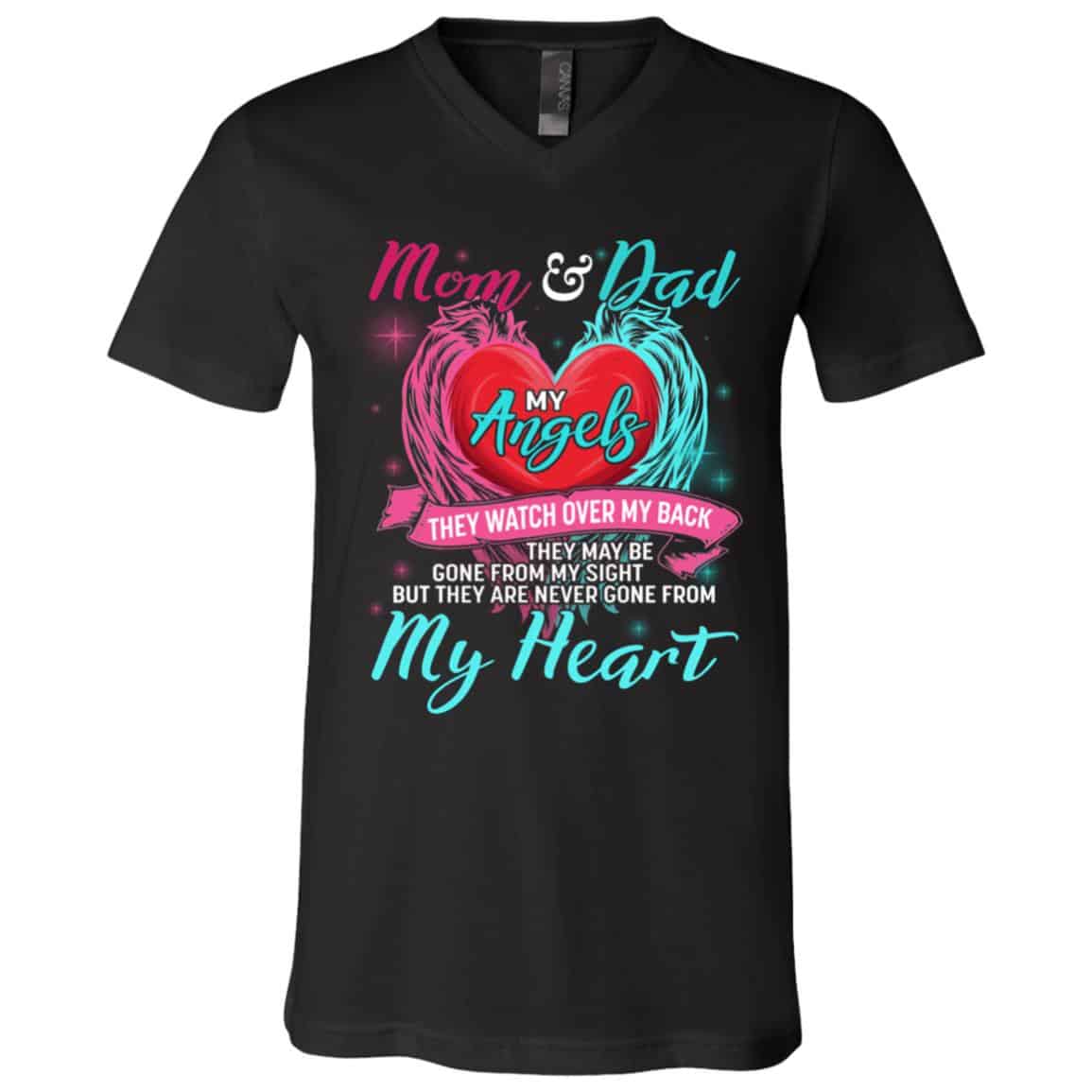 Mom And Dad My Angels Shirt, Black, V-Neck T-Shirt