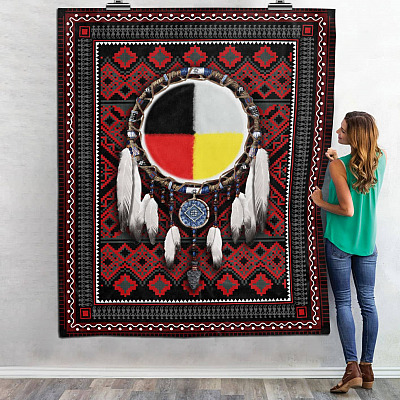 Alternative view of Native American Indian Dreamcatcher Tribe Fleece Blanket - Indigenous Tribal Mink Sherpa Blanket