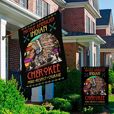 Alternative view of Native American Indian Cherokee Pride Respect Courage Garden Flag - Indigenous Pride Tribe House Flag