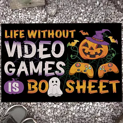 Funny Halloween Boo Video Gaming Controller Saying Door Mat - Life Without Video Games Is Boo Sheet Halloween Entrance Doormat