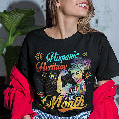 Alternative view of National Hispanic Heritage Month Girl Woman T-Shirt - Hispanic Latino American Countries Flag T-Shirt