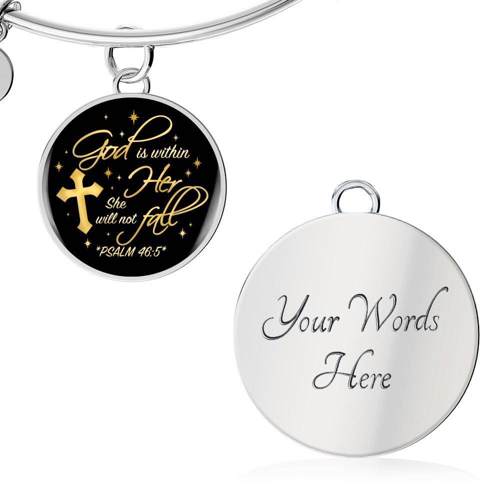 Cross God Is Within Her She Will Not Fall Psalm 46 5 Christian Circle Pendant Necklace - Bangle