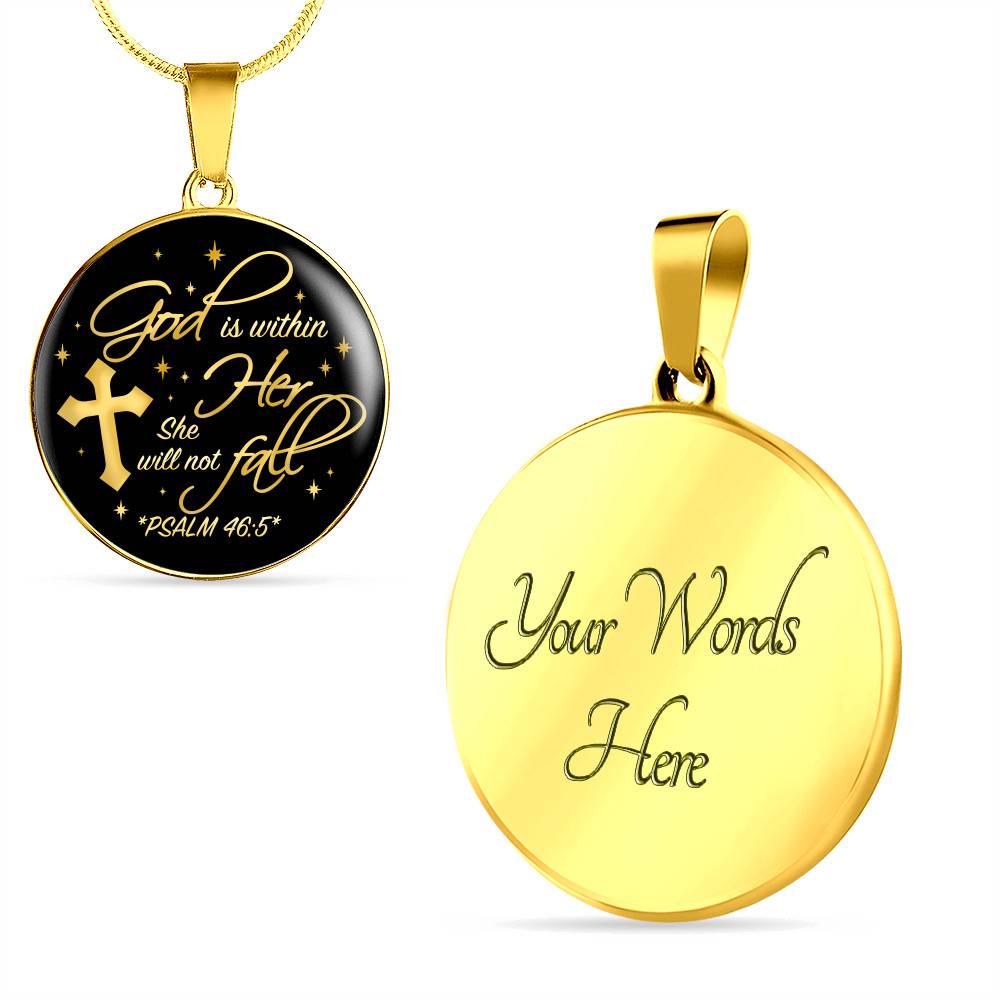 Cross God Is Within Her She Will Not Fall Psalm 46 5 Christian Circle Pendant Necklace - Bangle