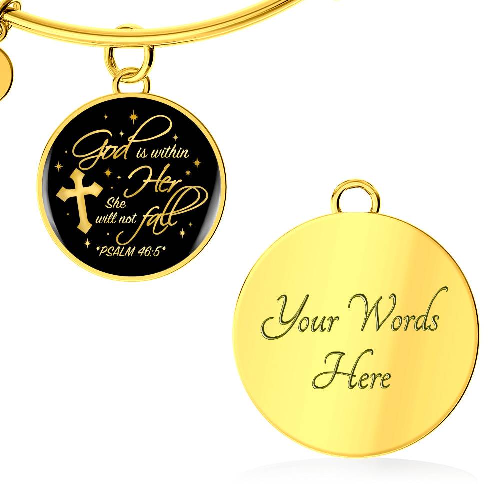 Cross God Is Within Her She Will Not Fall Psalm 46 5 Christian Circle Pendant Necklace - Bangle