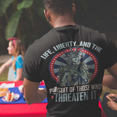 Alternative view of Let Freedom Ring Eagle Liberty American Back Print Shirt - Life Liberty The Pursuit Those Threaten It Shirt