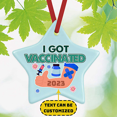 Alternative view of Personalized Vaccinated Ornament I Got Vaccinated Holiday Flat Star Ornament - Decoration Gift