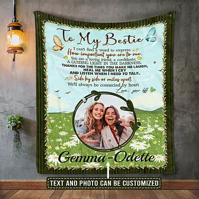 Custom Photo Best Friend Gift Side by Side or Miles Apart Fleece Blanket - Sherpa Blanket