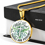 With God All Things Are Possible Flower Cross Circle Pendant Necklace