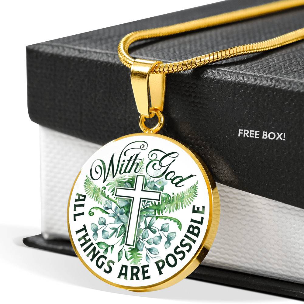 With God All Things Are Possible Flower Cross Circle Pendant Necklace