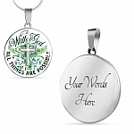 With God All Things Are Possible Flower Cross Circle Pendant Necklace