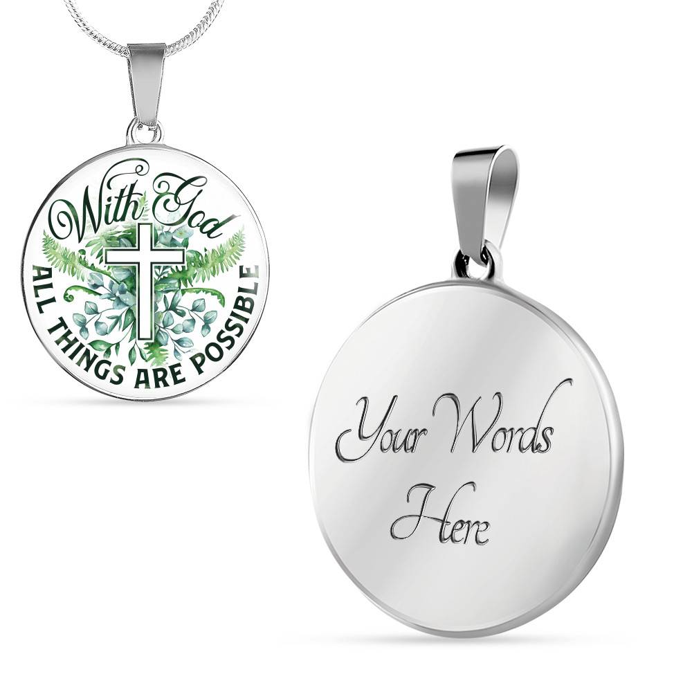 With God All Things Are Possible Flower Cross Circle Pendant Necklace