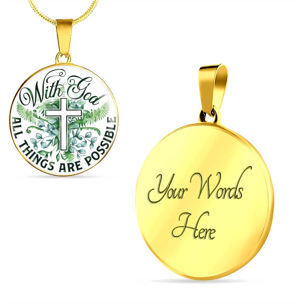 With God All Things Are Possible Flower Cross Circle Pendant Necklace