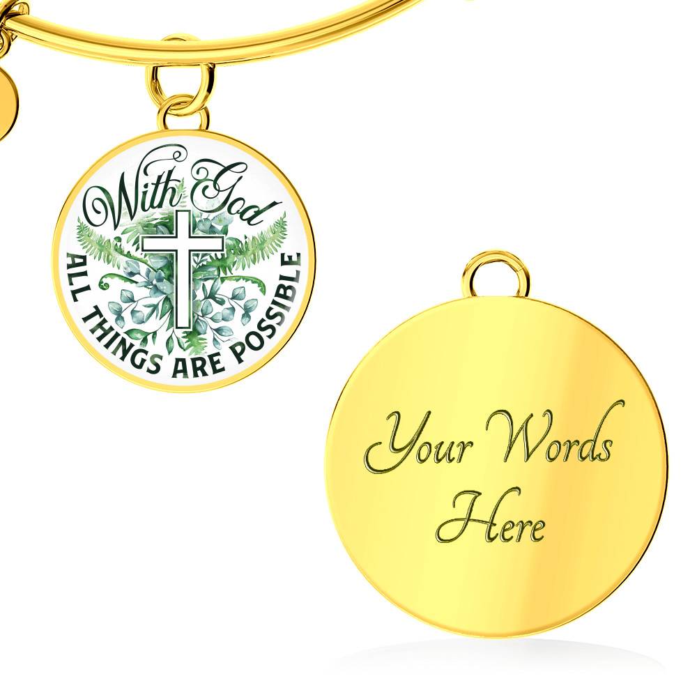 With God All Things Are Possible Flower Cross Circle Pendant Necklace