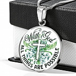 With God All Things Are Possible Flower Cross Circle Pendant Necklace