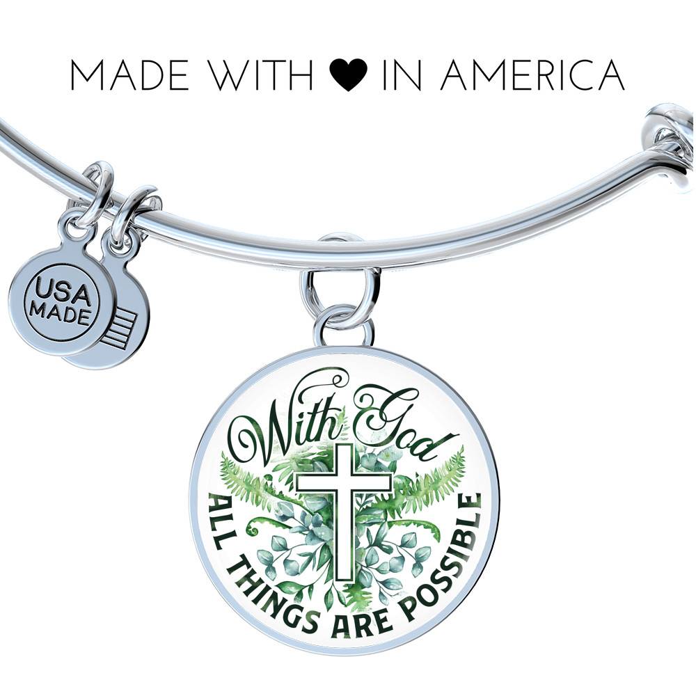 With God All Things Are Possible Flower Cross Circle Pendant Necklace