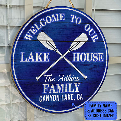 Alternative view of Personalized Welcome To Our Lake House Wooden Door Sign - Boat Oars Decor Front Porch Sign Indoor Outdoor