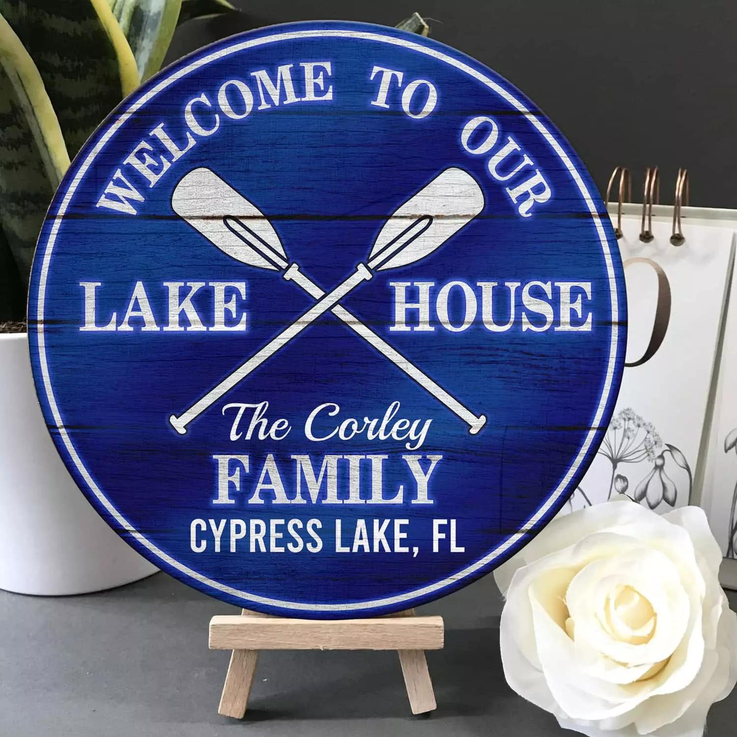 10 HG. Lake House Personalized - sample design Door Sign Mockup 5