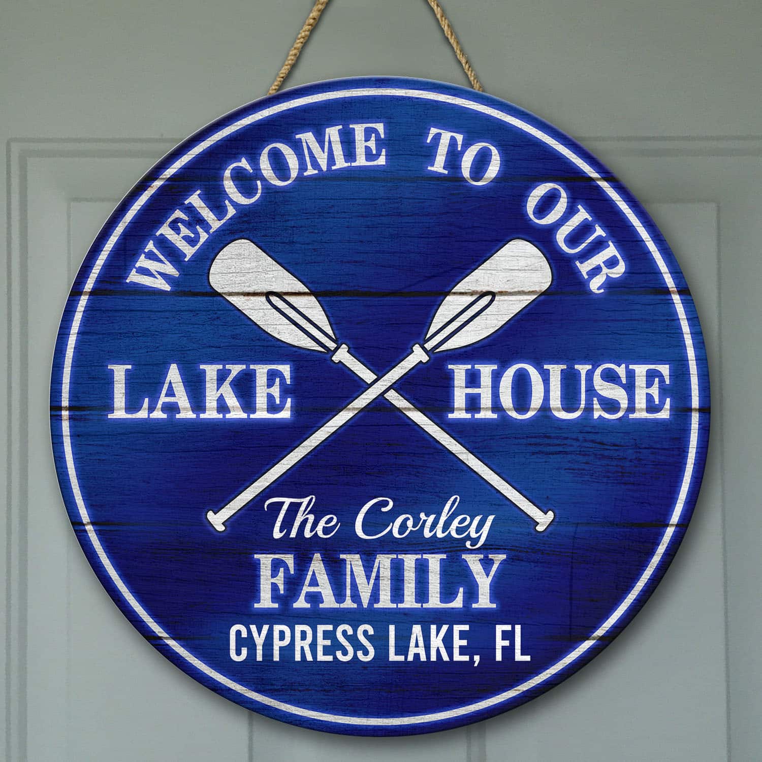 10 HG. Lake House Personalized - sample design Door Sign Mockup 9