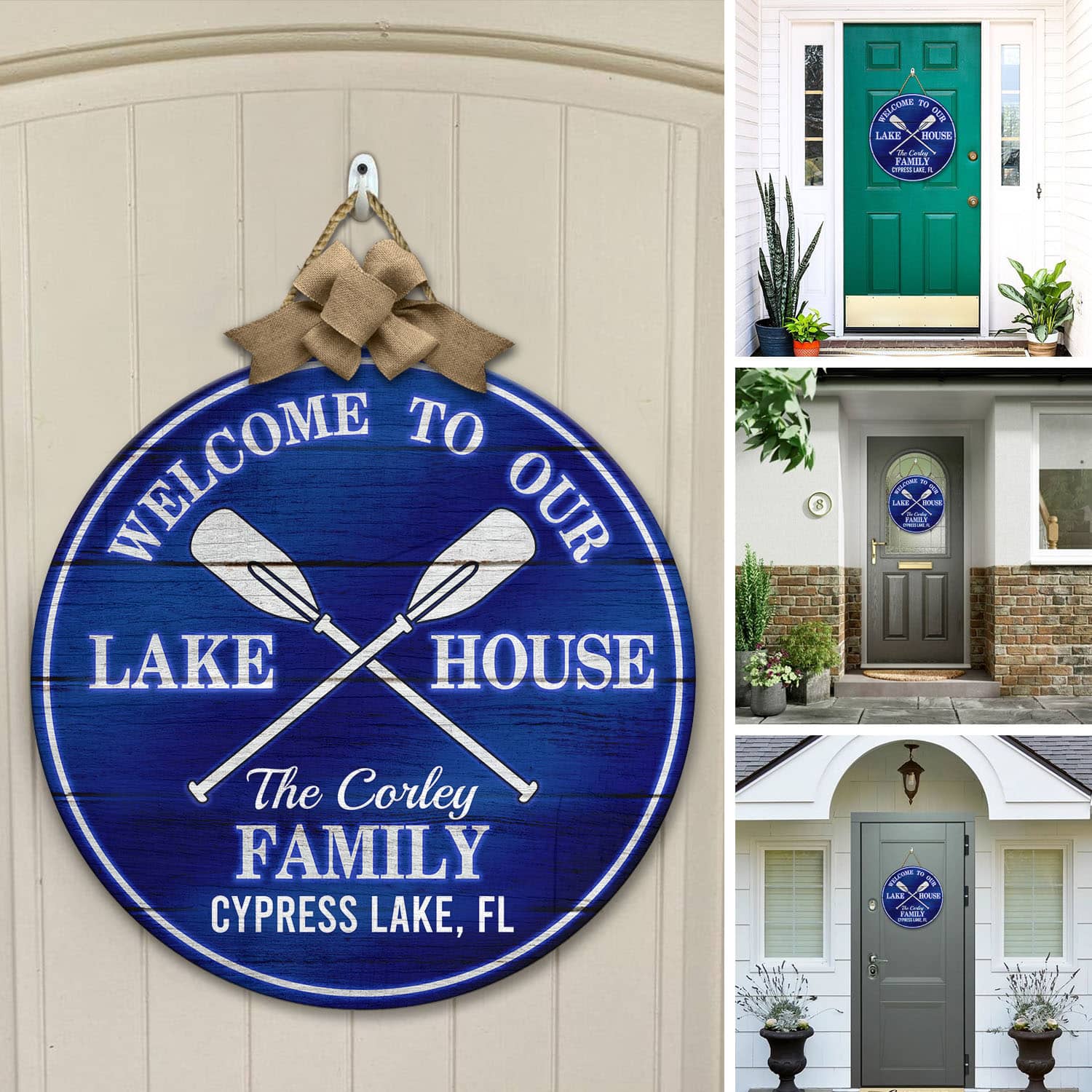 10 HG. Lake House Personalized - sample design Door Sign Mockup 12
