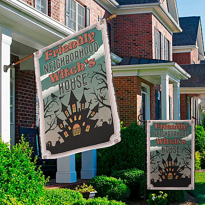 Alternative view of Friendly Neighborhood Witch's House Decorative Garden Flag - Indoor Outdoor Flag - House Flag