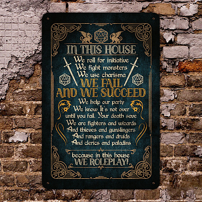 DnD In This House We Roll For Initiative We Roleplay Retro Metal Sign - Dungeons Indoor Outdoor Decor