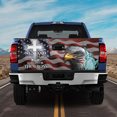 Alternative view of We Stand for The Flag and Kneel for The Cross Patriotic Decal Truck Tailgate Decal Sticker Wrap - Graphic Decal Sticker