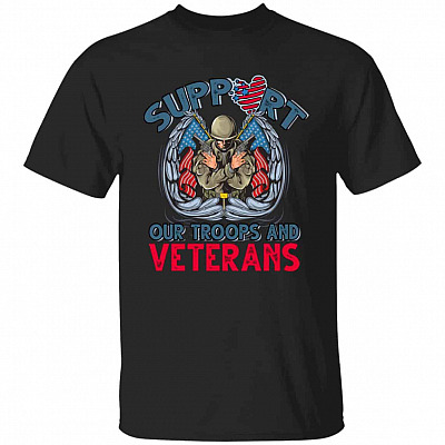 Support Our Troops And Veterans T-Shirt, Black, Unisex T-Shirt