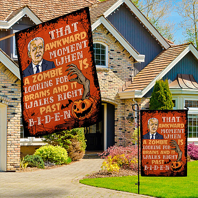Alternative view of Funny Anti Joe Biden Impeach Biden Sarcasm Halloween Decorative Flag - That Awkward Moment When A Zombie Biden Braindead Halloween Flag