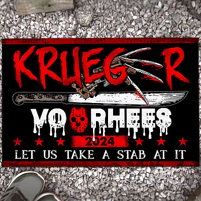 Krueger Voorhees 2024 Let Us Take A Stab At It House Doormat - Funny Halloween Outdoor Indoor Doormat