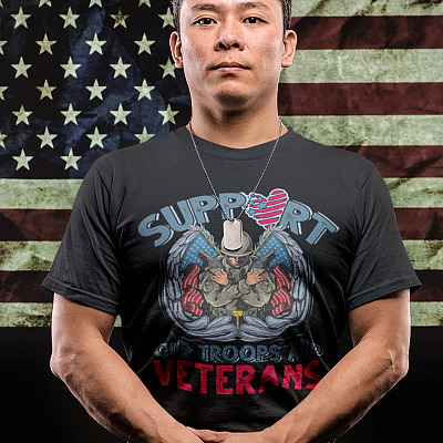 Alternative view of Support Our Troops And Veterans T-Shirt