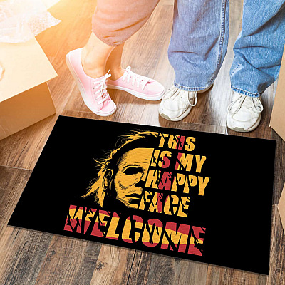 Alternative view of Social Distance Michael Wearing Face Cover Myers Entrance Doormat - Michael This Is My Happy Face Myers Halloween Door Mat