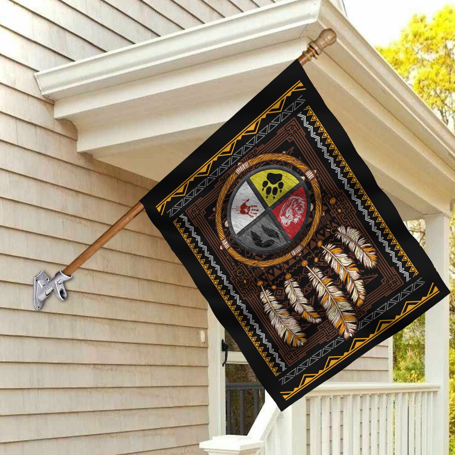 4KT. Four Direction Medicine Wheel-30x40 House Flag Mockup 2