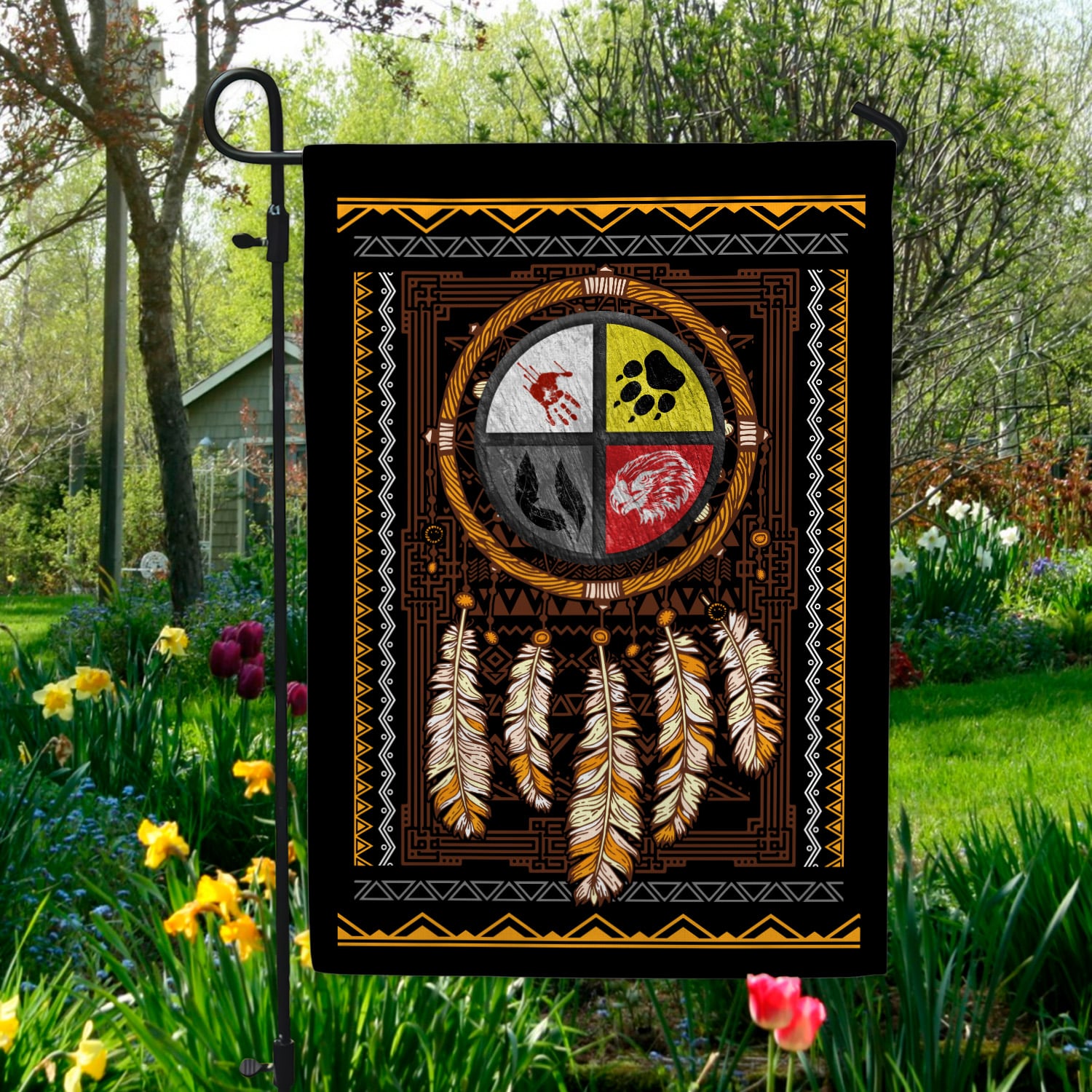 4KT. Four Direction Medicine Wheel-30x40 Garden Flag Mockup 5