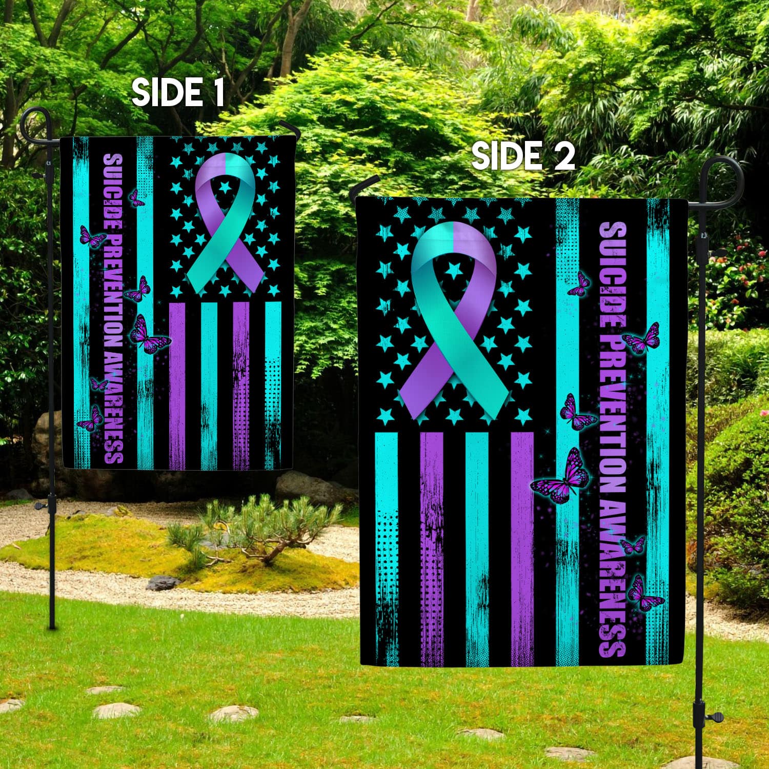 3VT. Suicide Prevention Flag Garden Flag Mockup 2 Side