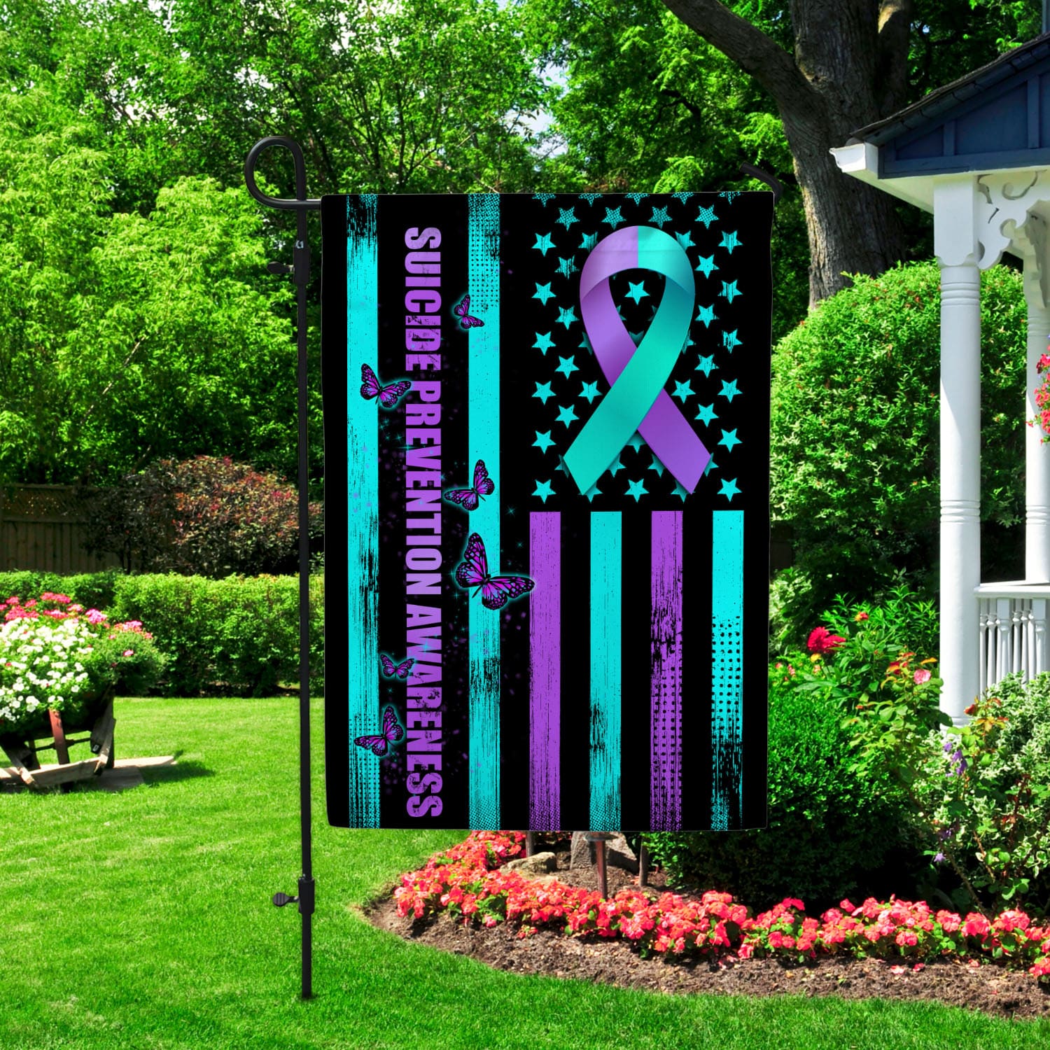 3VT. Suicide Prevention Flag Garden Flag Mockup 2