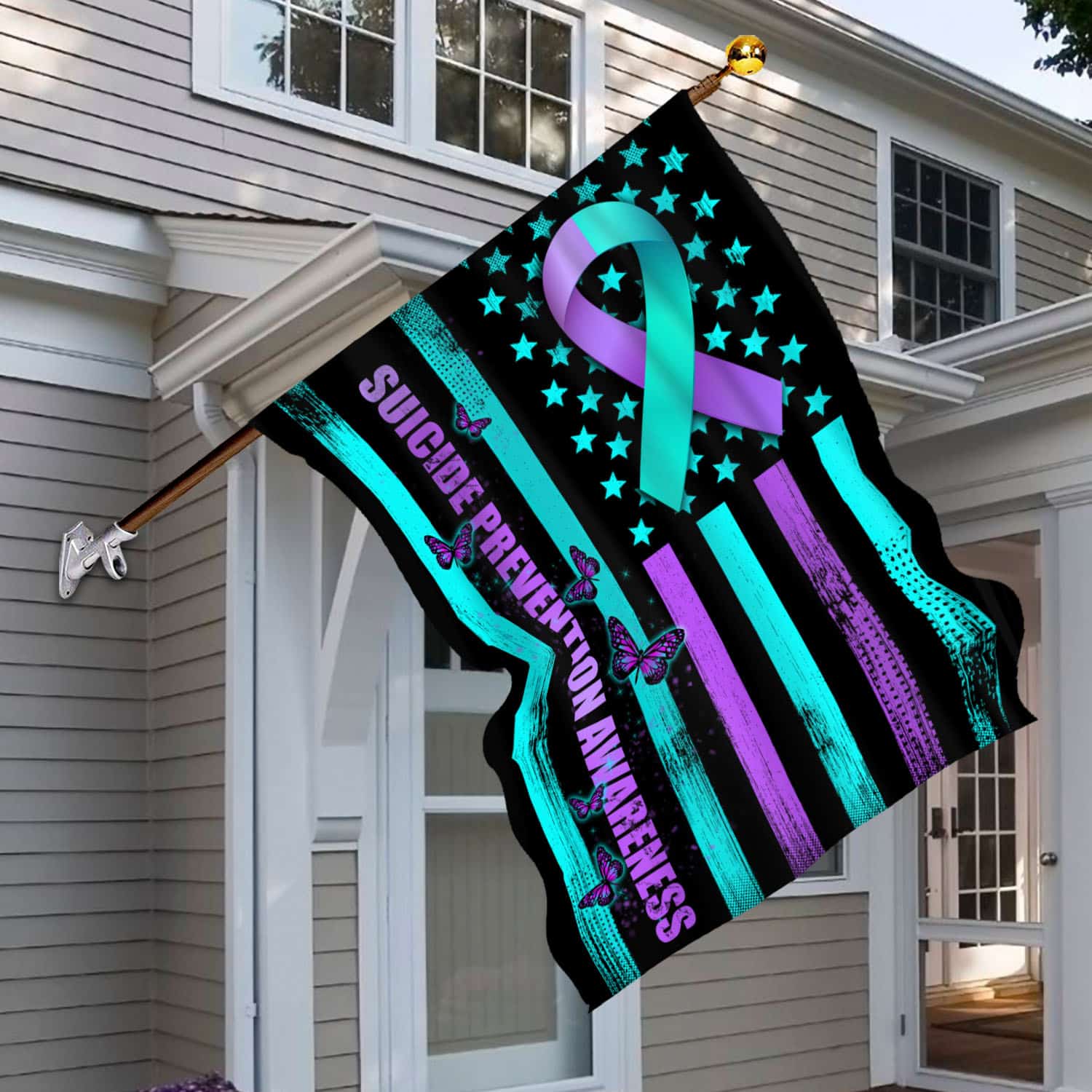 3VT. Suicide Prevention Flag House Flag Mockup 6