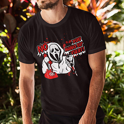 Alternative view of Ghostface No You Hang Up First T-Shirt - Funny Ghostface Halloween T-Shirt