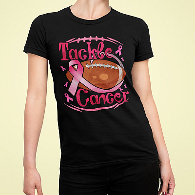 Alternative view of Tackle Breast Cancer Awareness Football T-Shirt - V-Neck Tee - Tackle Cancer Shirt