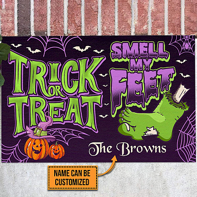 Alternative view of Personalized Trick Or Treat Smell My Feet Doormat - Halloween Zombie Welcome Mat
