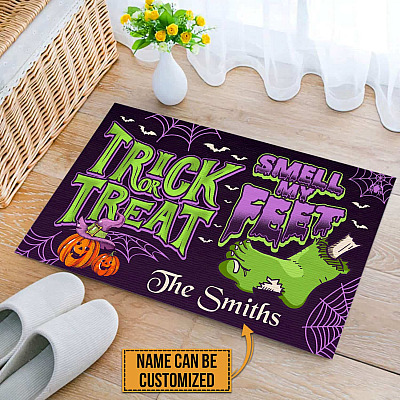 Personalized Trick Or Treat Smell My Feet Doormat - Halloween Zombie Welcome Mat