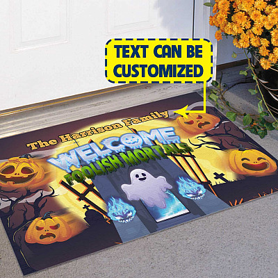 Alternative view of Personalized Welcome Foolish Mortals Doormat - Halloween Ghost Pumpkin Welcome Mat