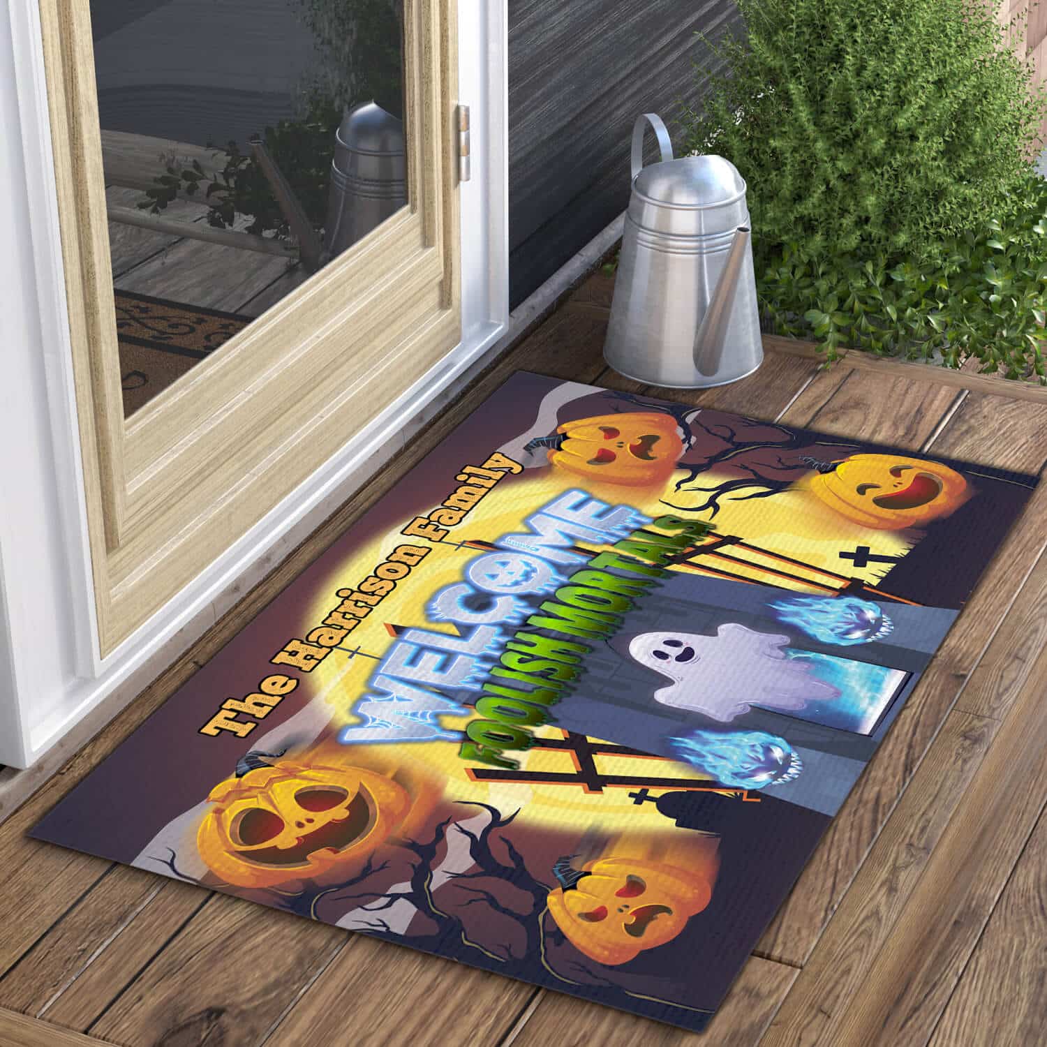 1TM. Welcome Foolish Mortals (sample design) Doormat mockup 3