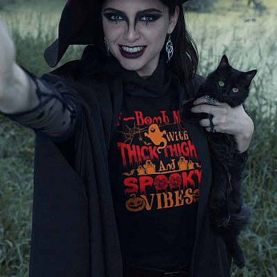 Alternative view of F-Bomb Mom With Thick Thighs And Spooky Vibes T-Shirt - Mom Halloween V-Neck Shirt